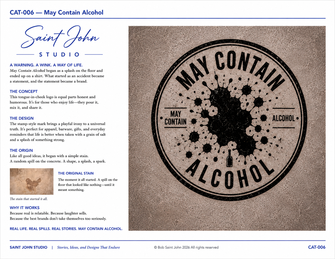 CAT-006 May Contain Alcohol — brand identity one-pager