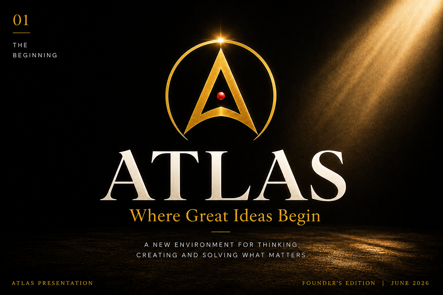 Atlas — Where Great Ideas Begin. Founder's Edition presentation slide.