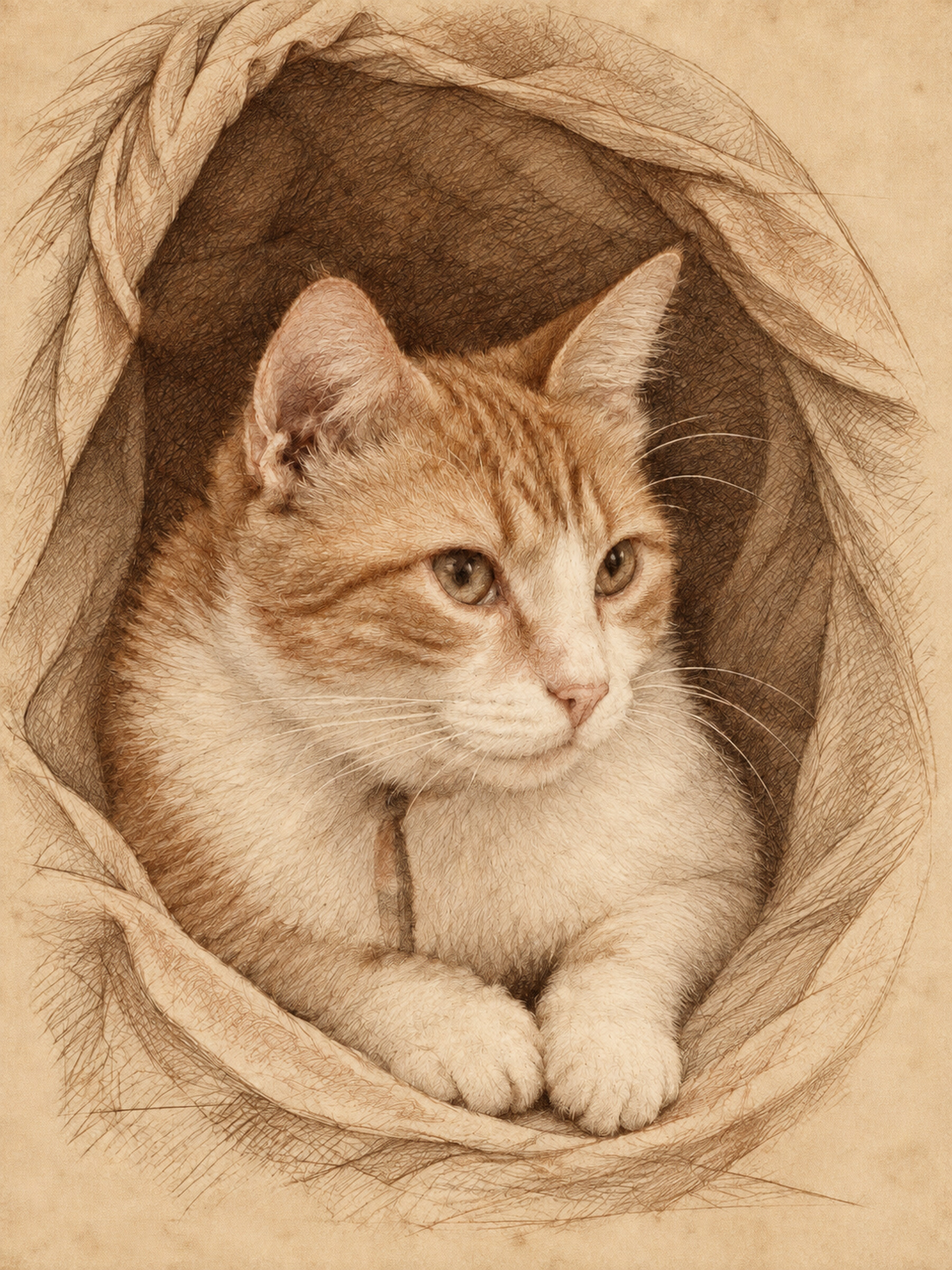 Sepia drawing study of Peaches