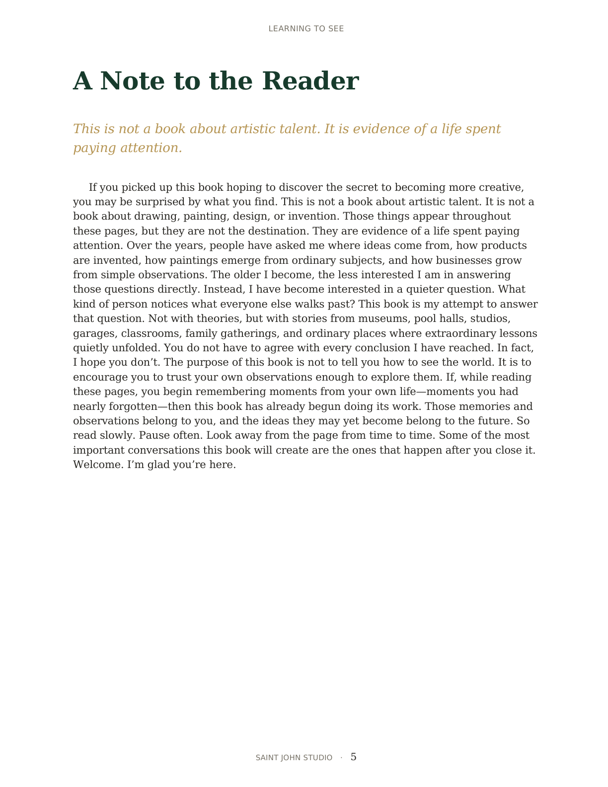 Learning to See preview page: A Note to the Reader