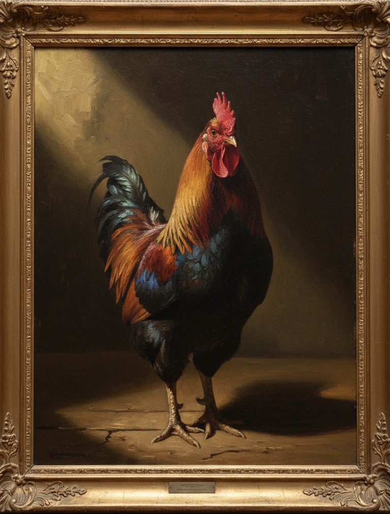 Resolved framed chicken artwork