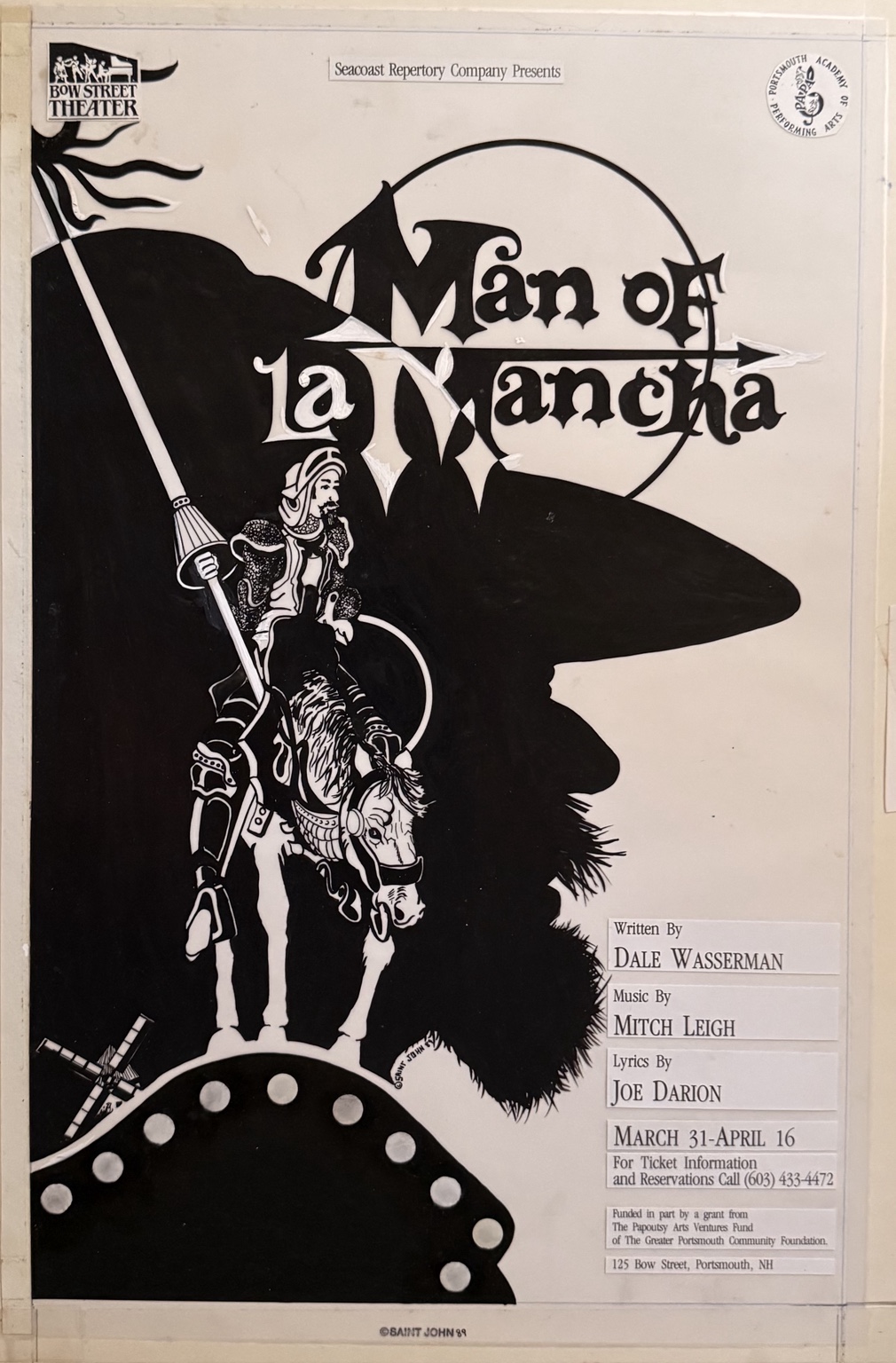 Man of La Mancha pen-and-ink drawing and poster composition