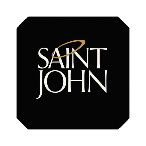 Saint John Studio gold and white stacked mark