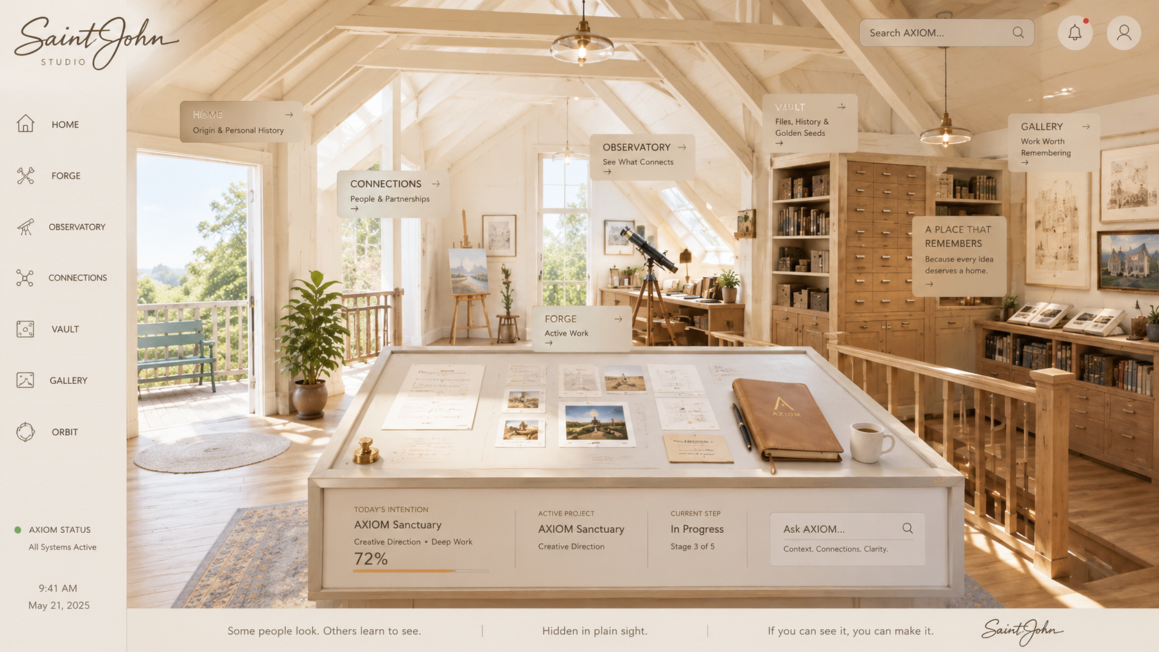 Digital Saint John Studio workspace inspired by the original attic